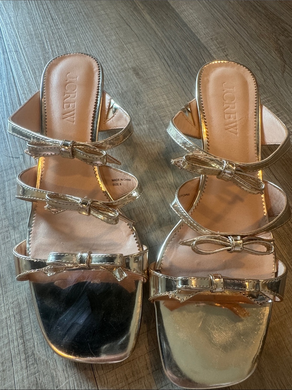 J. Crew Metallic Gold Bow-Strap Sandals